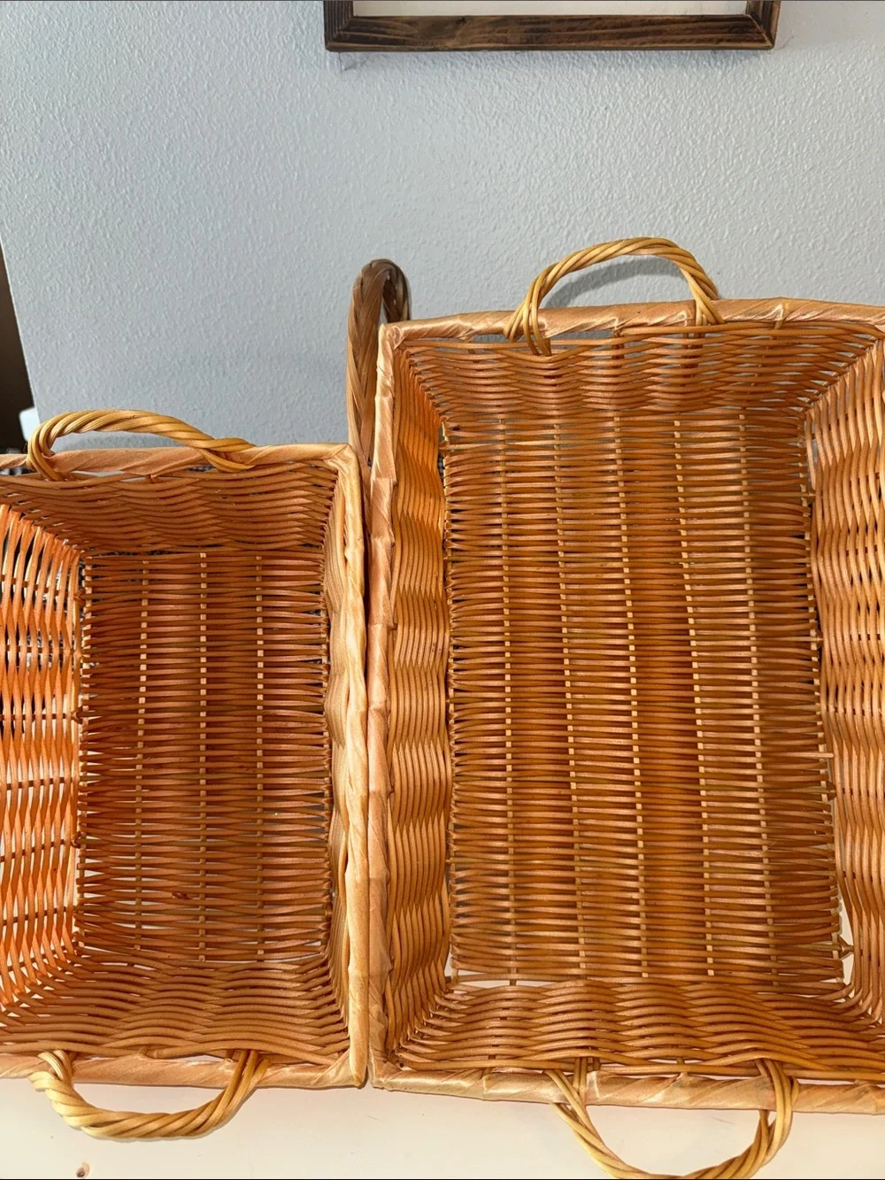 Set of 3 Nesting Wicker Baskets Picnic Serving Fruit Veggies Bread Muffins